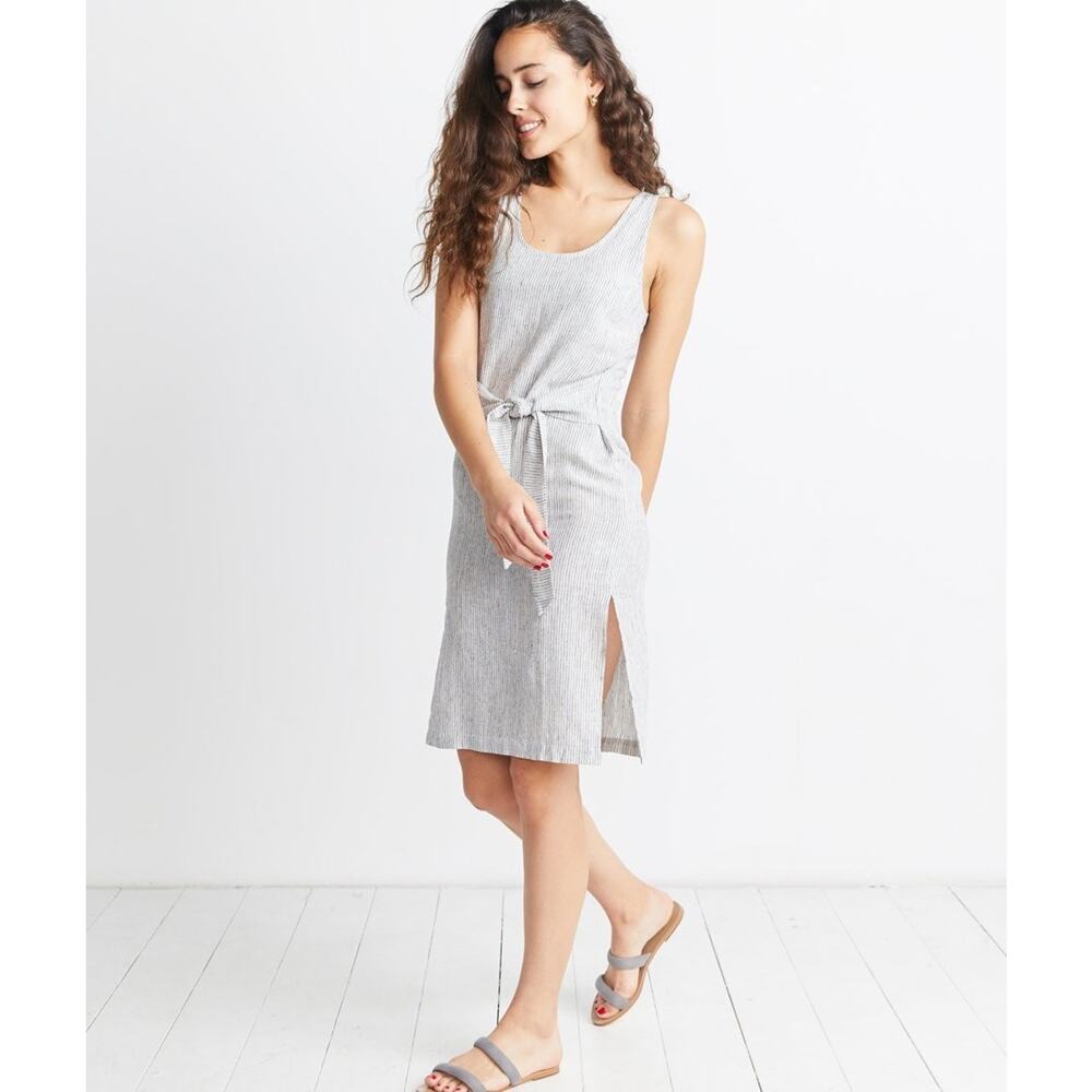 Marine Layer Women's Brea Tie Front Dress, In White/Black, Size XS, Linen/Rayon